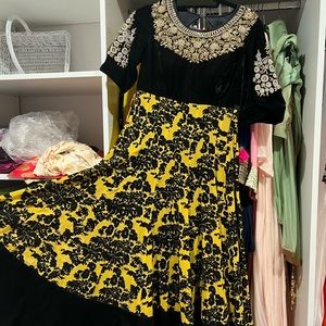 Beautiful black and yellow velvet suit with pink dupatta
